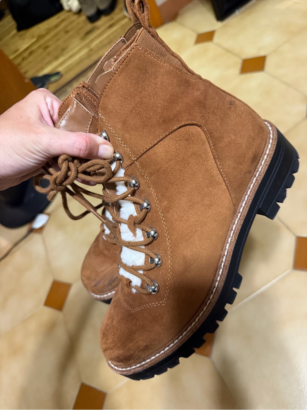 a new day Tan Suede Lace-Up Hiking Boot with Faux Shearling